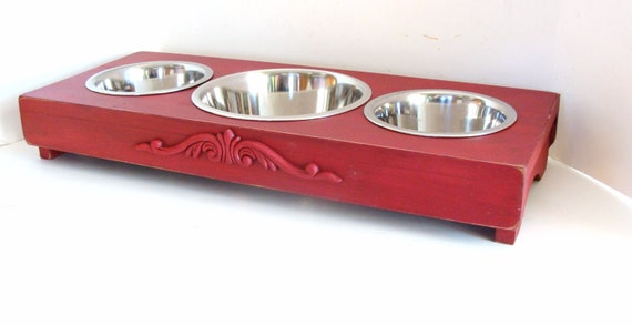 3 Bowl Dog Feeder Triple Cat Food Bowl Cat Feeding Stand Etsy