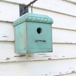 Outdoor Garden Birdhouse, Handmade Bird House, Decorative Home Decor, Old Robin Blue Finish