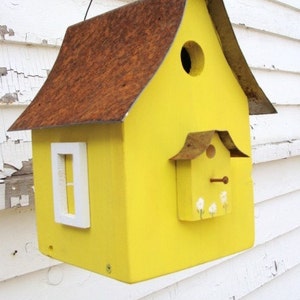 Rustic Bird House, Garden Decor, Functional Birdhouse, Decorative Birdhouse, Large Birdhouse, Yellow. image 4