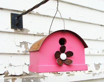 Rustic Wood Birdhouse Outdoor Garden Raspberry pink