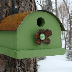 Rustic Bird House Outdoor Garden Patio Front Porch Decor Rusty Metal Roof The Quonset image 3