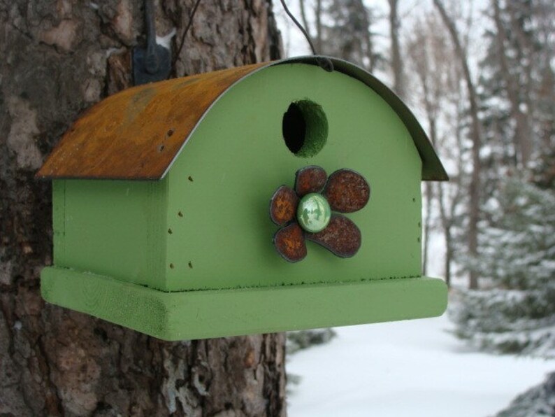 Rustic Bird House Outdoor Garden Patio Front Porch Decor Rusty Metal Roof The Quonset image 3