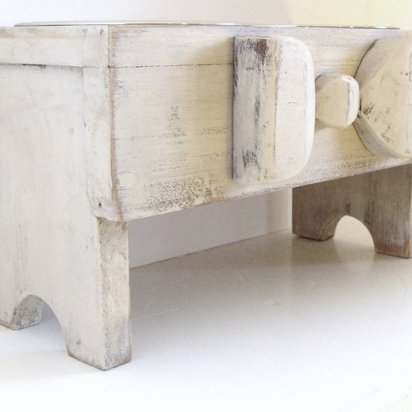 Handcrafted Dog Bowl Stand with Wooden Bow