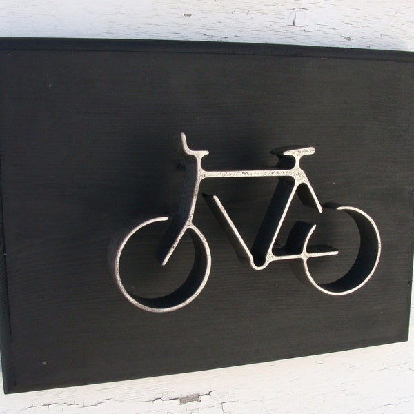 Iron Bicycle Wall Art Black Wood Frame Modern Mid Century