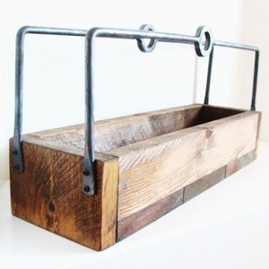 Rustic Wood Tray, Toilet Paper Towel Holder, Hand Towel Box, Bathroom Decor, Forged Iron Handles Custom image 2