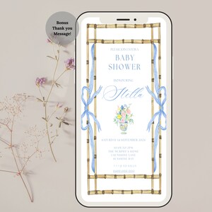 Blue Chinoiserie Baby Shower Invitation: Bamboo Floral (Digital)