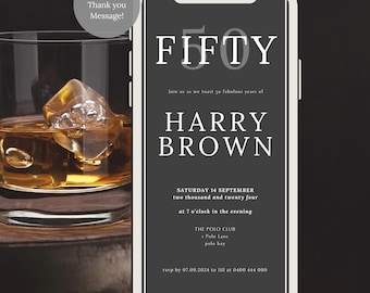 Invitación para el 50.º cumpleaños de un hombre: Envejecido a la perfección, plantilla editable (descarga digital)