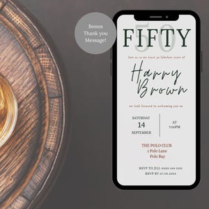 Digital 50th Birthday Invitation For Men, Birthday Party Invitation for Men, Editable Canva Template, Fifty Party Invite Electronic, Luxury