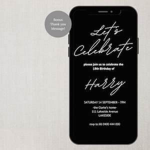 Digital 18th Birthday Invitation, Eighteenth Party Invite For Men, Monochrome Evite For Him, Self Editable Instant Download