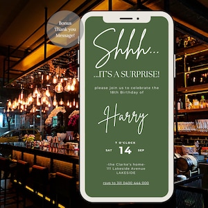 Guys 18th Birthday Digital Invitation for Guy, Digital Happy 18th Bday Invite for Men, Canva Template, For Him, Instant Download