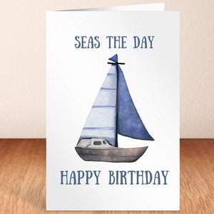 Sailing Birthday Card Nautical Boat Captain Gift water color style Sailboat Lover Card printable birthday card sailor gift boat owner card