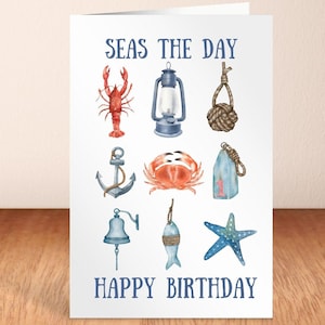 Nautische Geburtstagskarte Boot Kapitän Geschenk Wasser Farbe Stil Ocean Lover Karte Segelboot Karte Geburtstagskarte Segler Geschenk Boater Karte