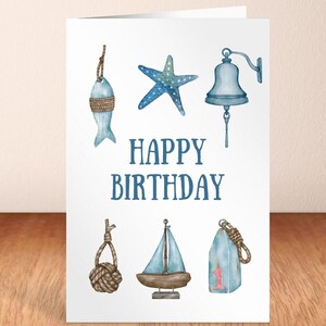 Nautical Birthday Card Boat Lover Gift water color style Ocean Lover Card Sailboat card printable card sailor gift boater card water color