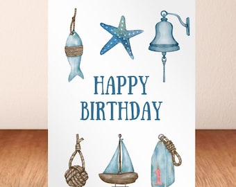Nautical Birthday Card Boat Lover Gift water color style Ocean Lover Card Sailboat card printable card sailor gift boater card water color