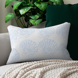 Coastal Lumbar Pillow, Seashells Pillow, Cozy Home Decor, Nautical Accent Cushion, Sea Life Throw Pillow Boho Coastal Living Nautical Throw