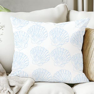 Blue Seashell Pillow Cover Coastal Decor Nautical Throw Pillow Coastal Living Cushion Case Beach House Accent Shell Pillow Housewarming Gift