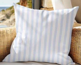 Ocean Blue Coastal Pillow Cover Striped Beach House Decorative Cushion Boho Coastal Living Throw Pillow Nautical Home Decor Beachy Accent
