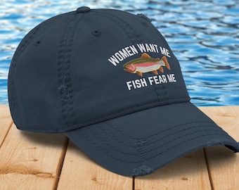 Fishing Hat custom fisherman cap Fish Fear Me Women Want Me Hat fathers day gift fly fishing trip dad hat funny charter boat