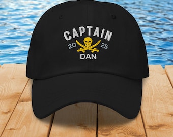 Pirate Hat Personalized Boat Captain Hat Skull and Crossbones cap Boating Gift nautical hats fishing Hats Boat Gifts Boat owner nautical