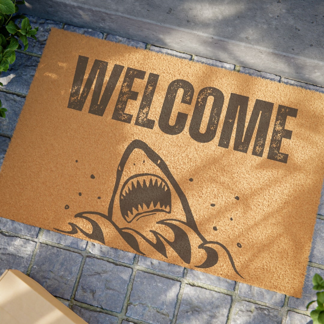 Beach House Welcome Mat Shark Lover Doormat Island Beachy Nautical Door ...