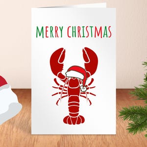 Tarjeta navideña de langosta, tarjeta para amantes de los veleros, tarjeta navideña náutica, regalo para marineros, navegantes, vacaciones de Sea Life, regalo para amantes de las langostas, Cape Cod, Boston