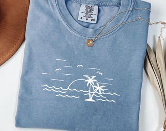 Summer Shirt Sunset Shirt, Beach Shirts, Summer shirts vacation shirt beachy t-shirt preppy shirt ocean vibes comfort colors tshirt