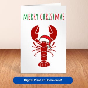 Tarjeta navideña de langosta, tarjeta para amantes de los veleros, tarjeta navideña náutica imprimible, regalo para marineros, regalo para amantes de la vida marina, regalo navideño para amantes de la langosta, Cape Cod