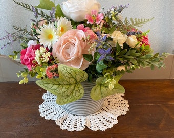 Farmhouse Spring Floral Arrangement, Kitchen Table Centerpiece, Dining Table Spring Arrangement Cottage Mother's Day