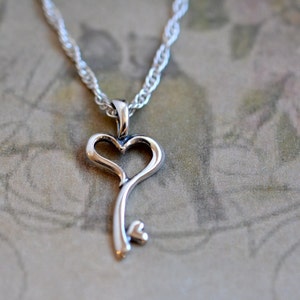 Sterling Silver Key Necklace Key to my Heart Jewelry Minimalist Jewelry Love