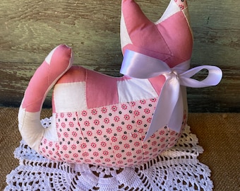 Vintage Pastel Pink Quilt Block Cat animal pillow
