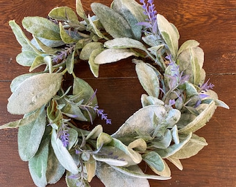 Mini Lambs Ear Wreath Candle wreath Greenery Wreath Mini Lavender Wreath Farmhouse