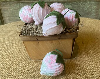 6 Vintage Chenille Pink Strawberries Bowl Filler Tiered Tray Decor Cupboard Tucks Farmhouse