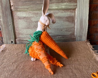 Vintage Chenille Carrots Set of 3 Farmhouse Orange and Green Tiered Tray Bowl Filler Mantel Decor