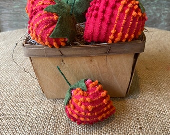 6 Vintage Chenille Red Strawberries Bowl Filler Tiered Tray Decor Cupboard Tucks Farmhouse