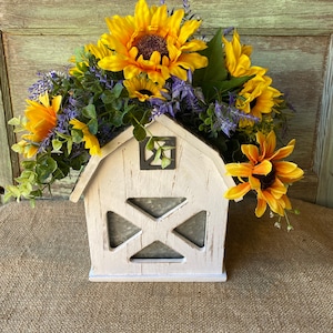 Barn Farmhouse Lavender Sunflowers Metal Summer Arrangement Sunflowers centerpiece