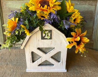 Barn Farmhouse Lavender Sunflowers Metal Summer Arrangement Sunflowers centerpiece