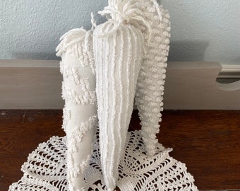 Vintage Chenille white Carrots Set of 3 Farmhouse Tiered Tray Bowl Filler Mantel Decor