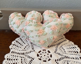 3 Vintage Chenille Pink Rosebuds Heart Bowl Filler Tiered Tray Decor Cupboard Tucks Romantic Hearts