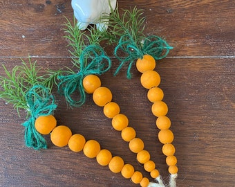 3 Farmhouse wood bead Orange Carrots Wooden Beads, Tier Tray Easter Carrot, Coffee Bar, Spring Tray Filler Accents, Primitive Easter carrot