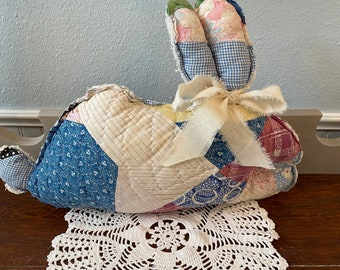 Vintage Quilted Rabbit Easter Bunny Farmhouse Decor Pillow