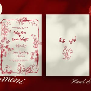 VINTAGE INSPIRIERTE HOCHZEIT Einladung Vorlage | Handgezeichnetes rotes Blumenmuster | Anpassbare & bearbeitbare Karte | Romantische Hochzeit einladen | 0013