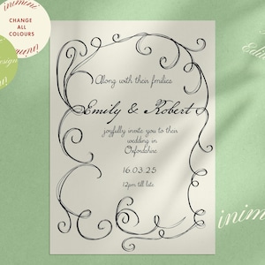 Modello di invito per matrimonio classico / Elegante design a scorrimento / Invito personalizzabile Save The Date / Biglietto di nozze RSVP modificabile / 0026