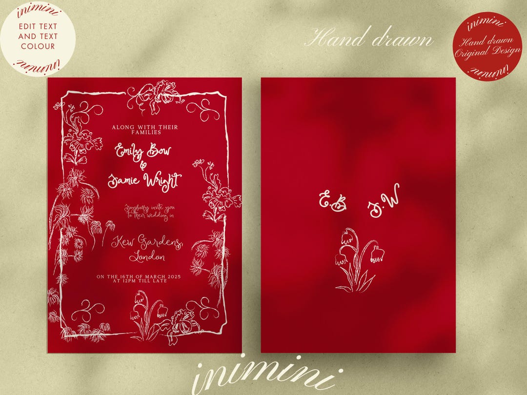 LUXURIOUS RED WEDDING Invitation Template | Elegant Floral Custom Invite |  Delicate and Bold Design | Editable Digital Wedding Card | 0028 - Etsy ..., image size:1080x810