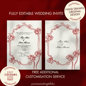 Modelo de convite de casamento indiano | Convite de casamento hindu | tema floral | Convite indiano manuscrito editável | convite de casamento tamil | 0008