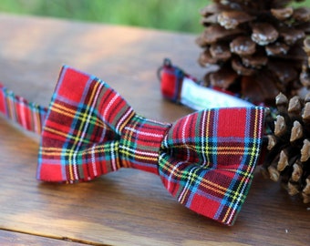 Boys Bow Tie - Handsome Red Plaid Preppy Bowtie - boy's bow tie infant baby toddler child preteen boy - boys scottish plaid bow tie - nerd