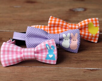 Easter Cat Bow Tie, Cats Bow Ties for spring, chick bowtie, peep bunny kitten bow tie, gift for cat lover and crazy cat lady, gingham tie