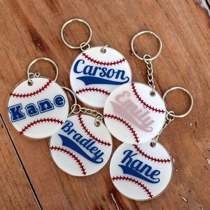 Personalized Name Baseball Keychains, Round Baseball Key Chains, Softball Key Rings, TBall Bag ID, Personalized Gift, ball tag, kids gift image 3