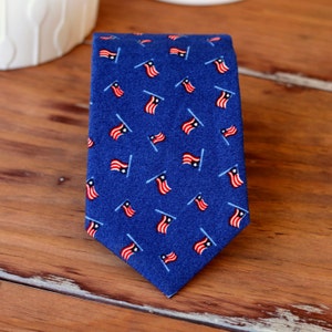 Boys US Flag Necktie - American flag necktie - boys patriotic tie - stars and stripes - toddler necktie - baby necktie - royal blue tie - US