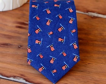 Boys US Flag Necktie - American flag necktie - boys patriotic tie - stars and stripes - toddler necktie - baby necktie - royal blue tie - US