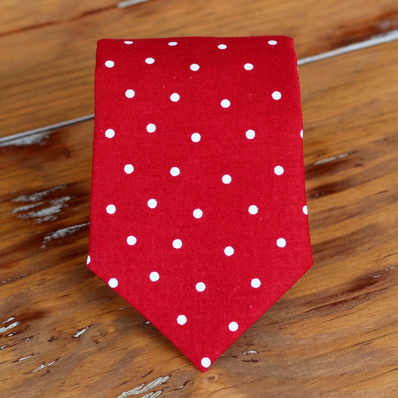 Boys red necktie, red white polka dot cotton tie for boy, infant baby toddler child preteen necktie, boys necktie, birthday tie, ring bearer image 2